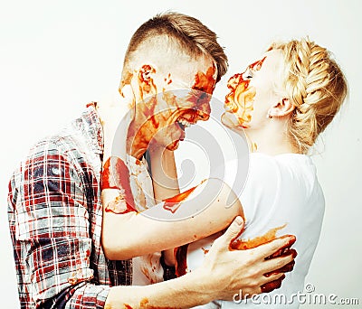 Young pretty couple, lifestyle people concept: girlfriend and bo Stock Photo