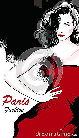 Young pretty fashion model in Paris Vector Illustration