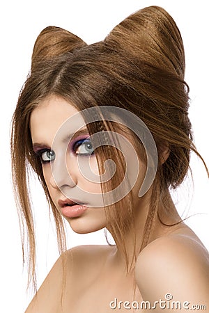 Young Pretty Girl With Cute Cat Ears Hairstyle Stock Photo Young Pretty Girl With Cute Cat Ears Hairstyle Stock Photo