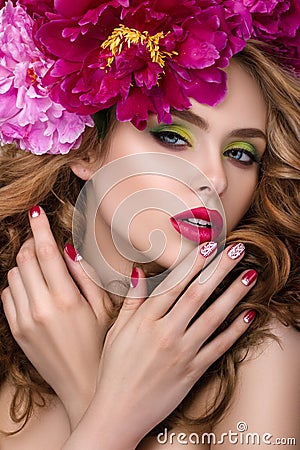 Young pretty girl with flower wreath Stock Photo