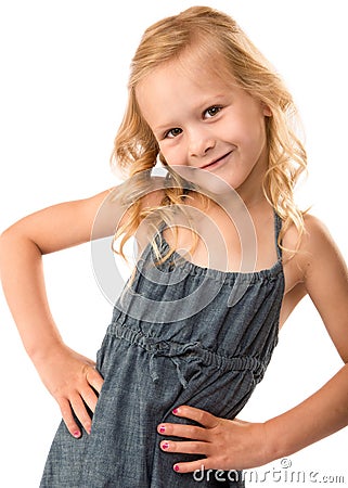 Young pretty girl with hands on hips Stock Photo