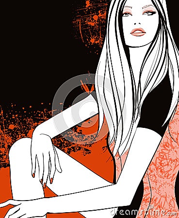 Young pretty girl in orange Vector Illustration