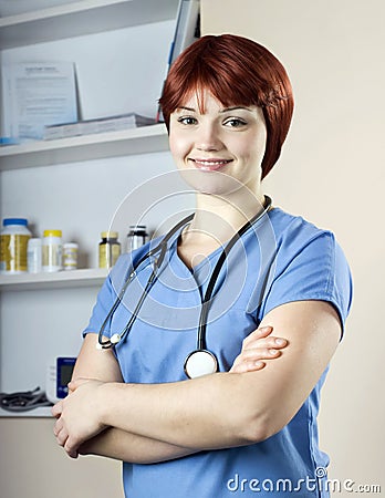 Young pretty lady nurse at hospital Stock Photo