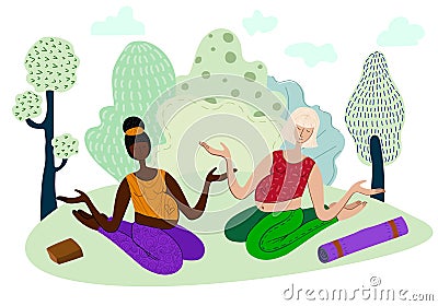 Yoga in the Park Vector Illustration