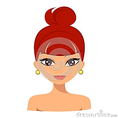 Young pretty red hair woman with nice face and lovely hairstyle. Vector Illustration