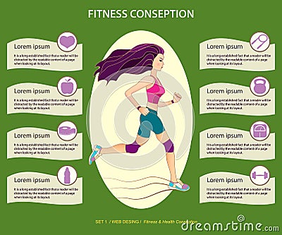 Young pretty running girl, fitness and health conception, web design. Stock Photo