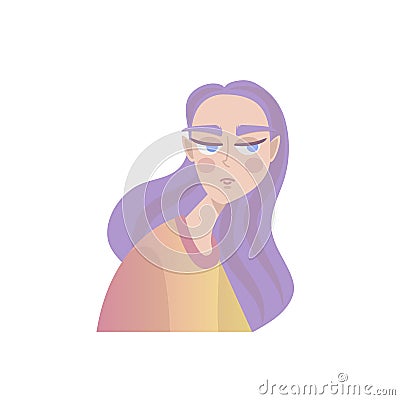 Young pretty woman. Female cartoon character with purple hair Vector Illustration