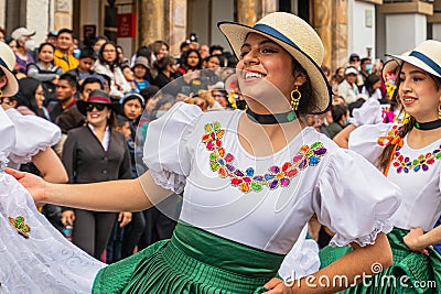 Young pretty woman folk dancer. Ecuador Editorial Stock Photo