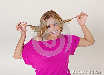 Young pretty woman making funny faces Stock Photo