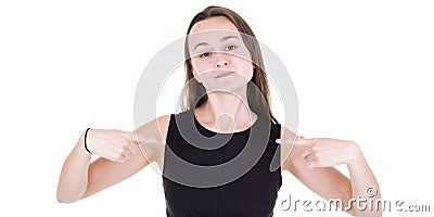 Young pretty woman pointing herself oneself with fingers proud and happy Stock Photo