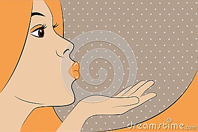 Young pretty woman sending kisses pop art comic style Vector Illustration