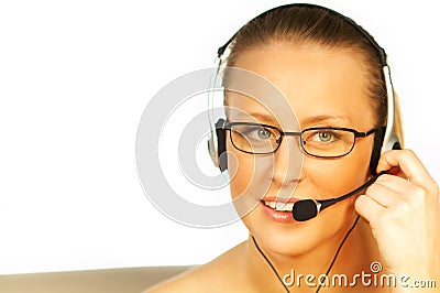 Young pretty woman wearing a phone headset Stock Photo