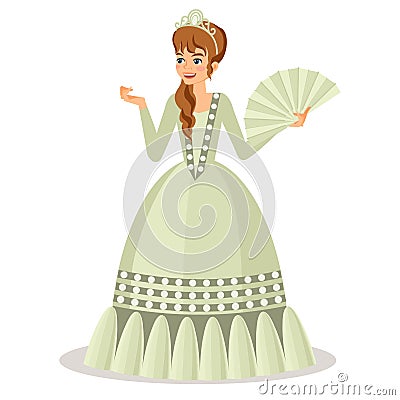 Young princess with fan Vector Illustration