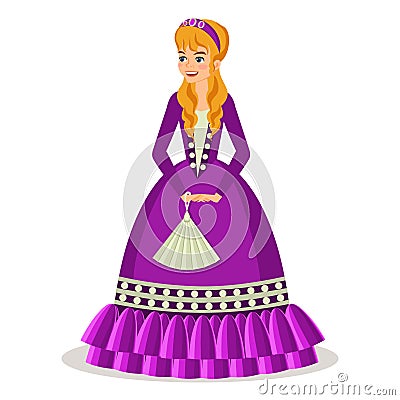 Young princess with fan Vector Illustration