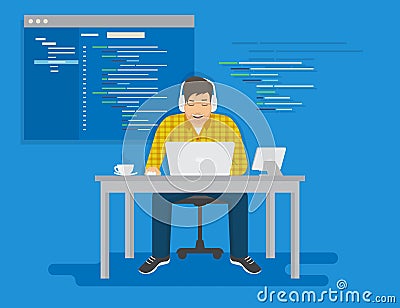 Young programmer coding a new project Vector Illustration