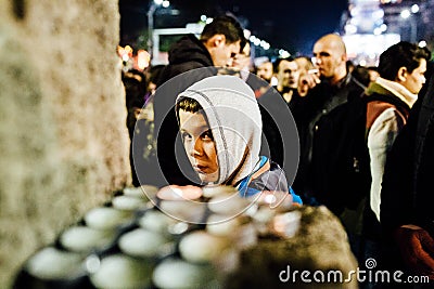 Young protester in Bucharest Editorial Stock Photo