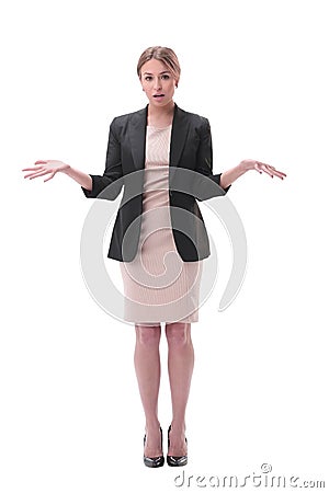 Young ,puzzled businesswoman . isolated on white background Stock Photo