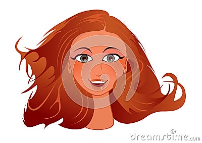 Young redhead smiling woman over white Vector Illustration