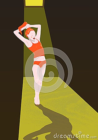 Young redhead Woman holding herself by her hair. Recovery from depression, revival concept. Vector Illustration