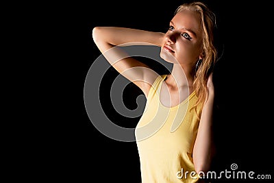 Young relaxing blonde cute girl with sensual look Stock Photo