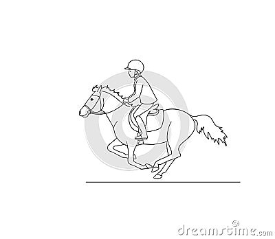 Young rider rides a pony during a competition Vector Illustration