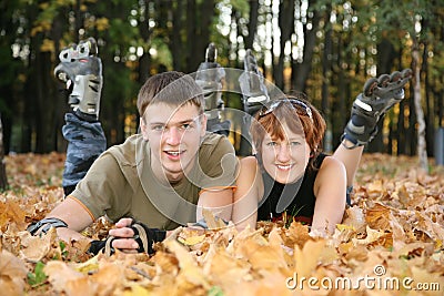 Young roller couple Stock Photo