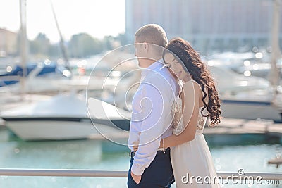 Young romantic couple having date and hugging on Stock Photo