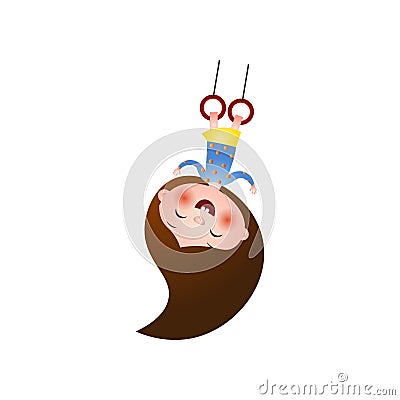 Cute admired girl hanging on gymnastic rings upside down isolated on white background Vector Illustration