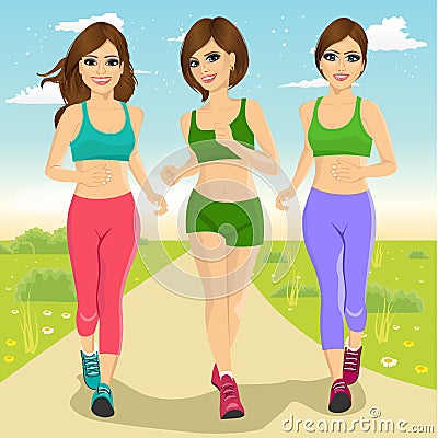 Young runner women running outdoors Vector Illustration