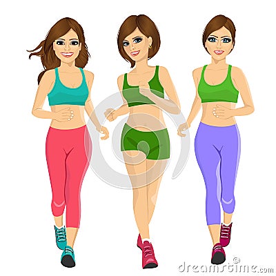 Young runner women running outdoors Vector Illustration