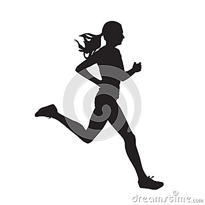 Young running woman, isolated vector silhouette. Run, side view Vector Illustration