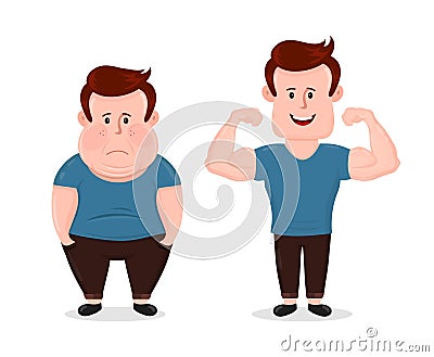 Young sad fat and sport fitness Vector Illustration