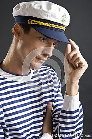Young sailor man with white cap Stock Photo
