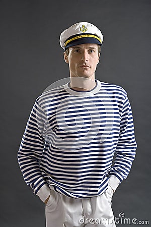 Young sailor man with white sailor hat Stock Photo