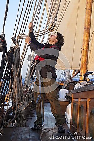 Young sailor at work Stock Photo