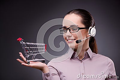 The young sales operator in telesales teleshopping concept Stock Photo