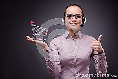 The young sales operator in telesales teleshopping concept Stock Photo