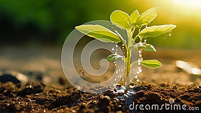 A young sapling being watered in a garden, AI Generative Stock Photo