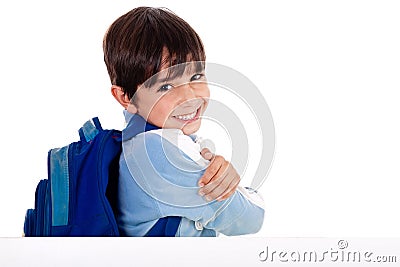 Young school boy showing hins fingers down Stock Photo