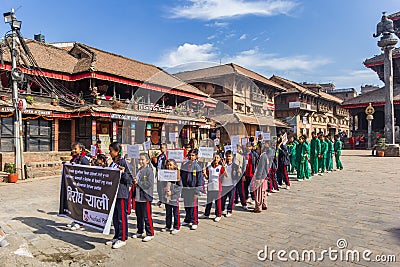 Young school children protesting against India in Bhaktapur Editorial Stock Photo