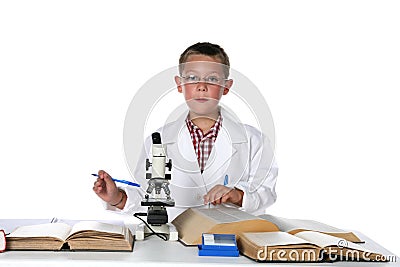 Young scientist consulting his manuals Stock Photo