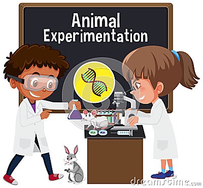 Young scientist doing experimentation with animal Vector Illustration