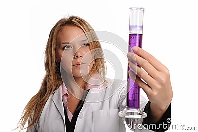 Young Scientist Woman holding a Tube Stock Photo