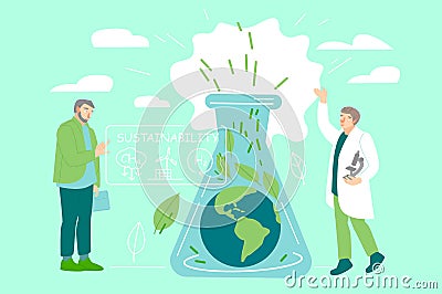 The young scientist working on futuristic projects. Editable vector illustration Vector Illustration