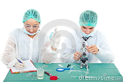 Young scientists work in laboratory Stock Photo