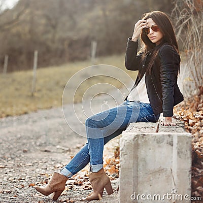 Young sensual model female in sunglasses Stock Photo