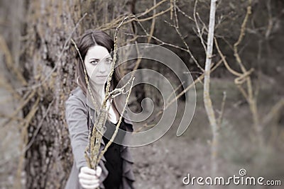 Young sensual woman in wood harmony with nature Stock Photo