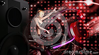 Young blonde woman dj playing music - 3D rendering Stock Photo