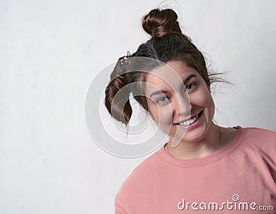 Young sexy thoughtful woman with long hair in fluffy sweater Stock Photo