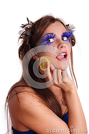 Young woman desire lemon cantle Stock Photo